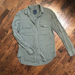 AEO Vintage Boyfriend Green Button Down